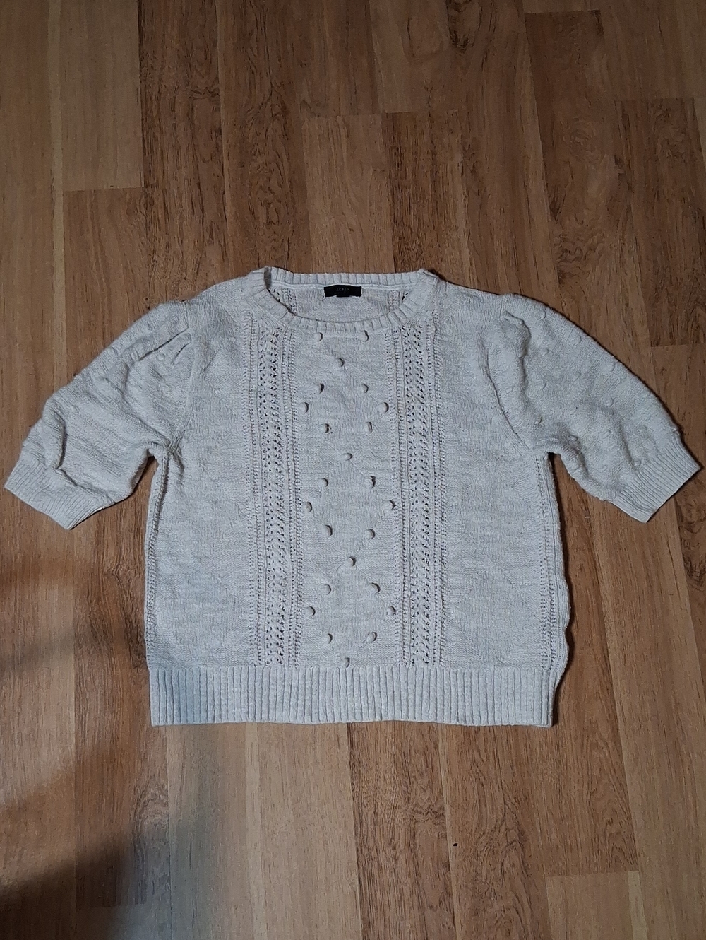 J. Crew Cream Short-Sleeve Cable Knit Sweater